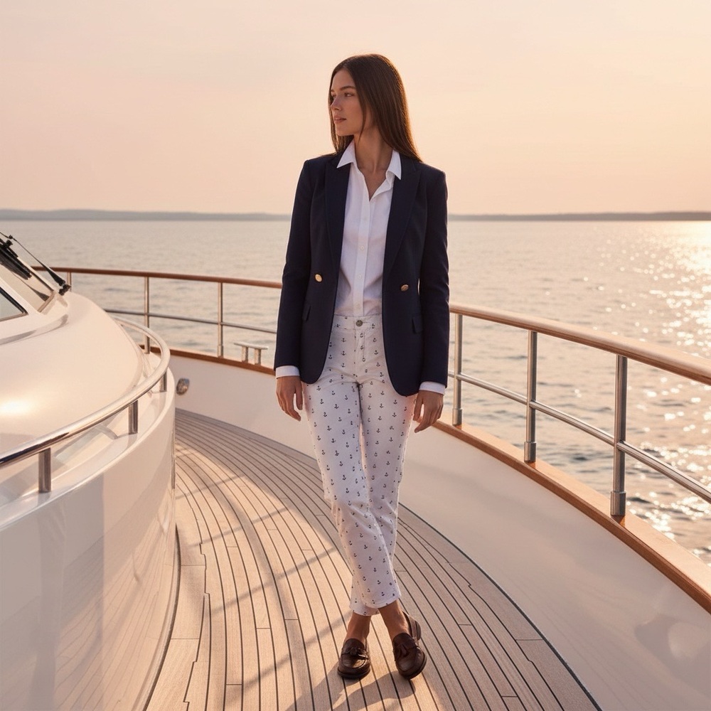 Tommy Hilfiger Women’s Navy White Anchor Print Cropped Pants-size 12